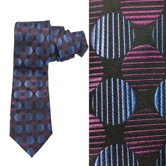 Geoffrey Beene Neck Tie‎ Silk Circle Line Print Men's Suit Accessories Formal - Picture 1 of 6